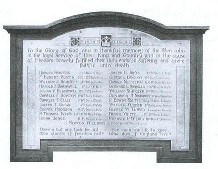 Newhampton Road (Cranmer) Wesleyan Church Memorial and Roll of Honour. 